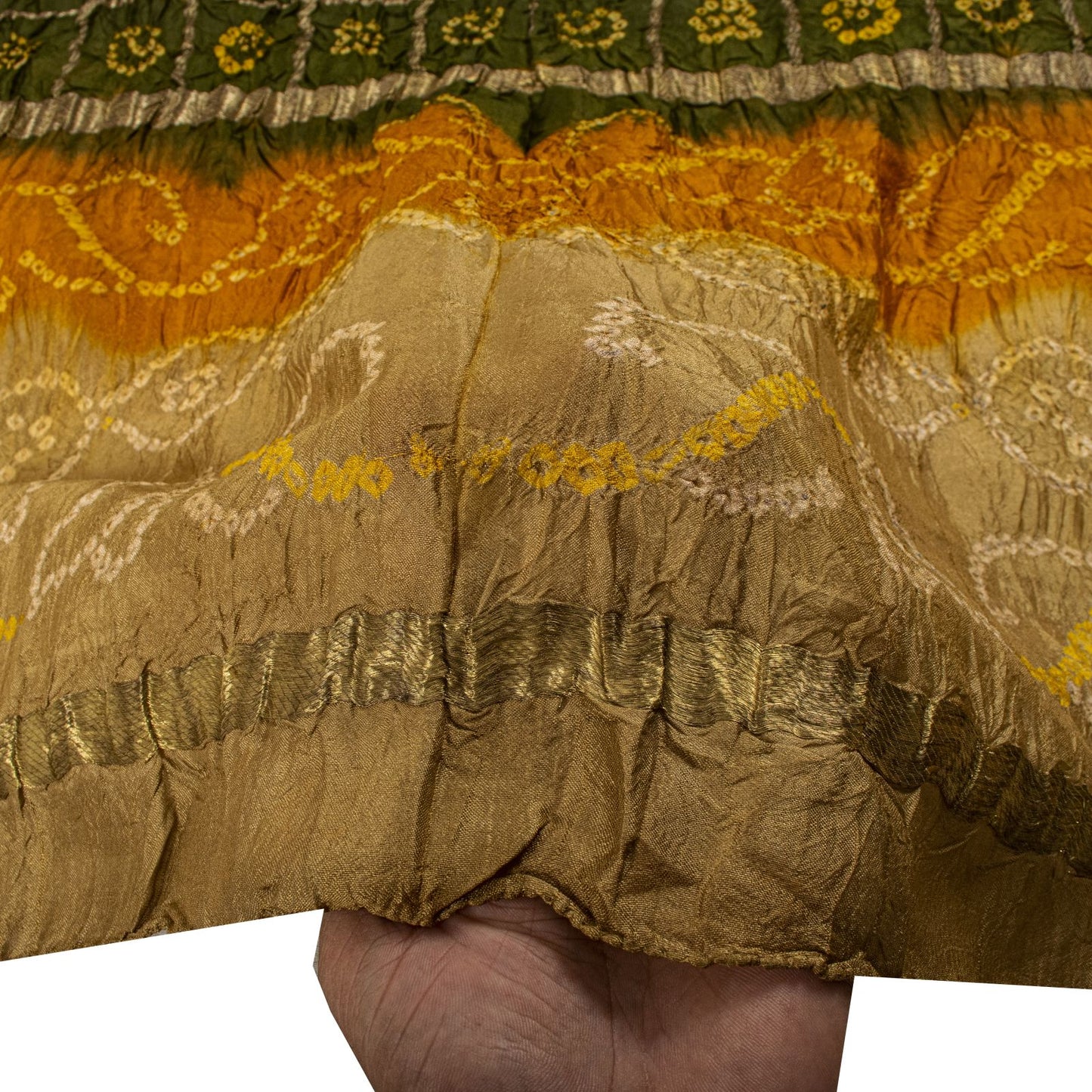 Sanskriti Vintage Dupatta/Stole Green Pure Silk Bandhani Gharchola-Zari Woven