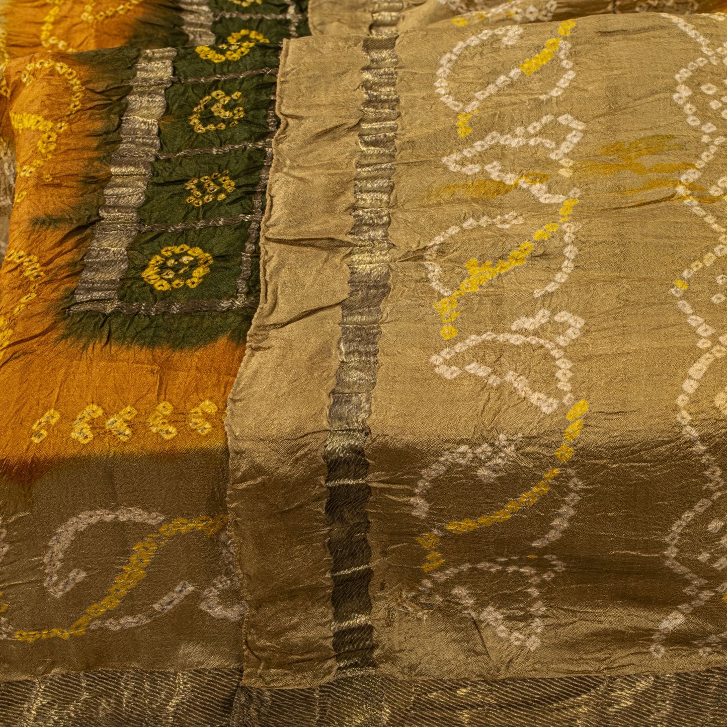 Sanskriti Vintage Dupatta/Stole Green Pure Silk Bandhani Gharchola-Zari Woven