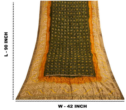 Sanskriti Vintage Dupatta/Stole Green Pure Silk Bandhani Gharchola-Zari Woven