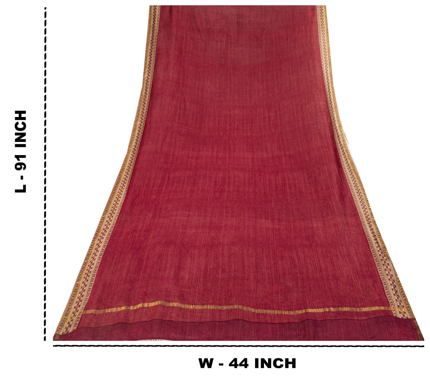 Sanskriti Vintage Dupatta/Stole Red Cotton Silk Maheshwari Zari Border-PrintVeil