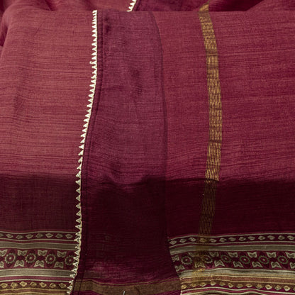 Sanskriti Vintage Dupatta/Stole Red Cotton Silk Maheshwari Zari Border-PrintVeil