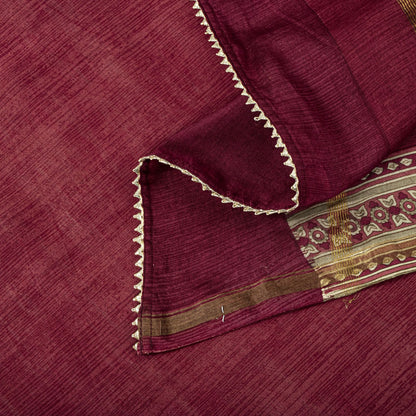 Sanskriti Vintage Dupatta/Stole Red Cotton Silk Maheshwari Zari Border-PrintVeil
