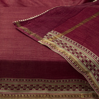 Sanskriti Vintage Dupatta/Stole Red Cotton Silk Maheshwari Zari Border-PrintVeil