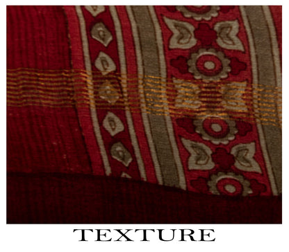 Sanskriti Vintage Dupatta/Stole Red Cotton Silk Maheshwari Zari Border-PrintVeil