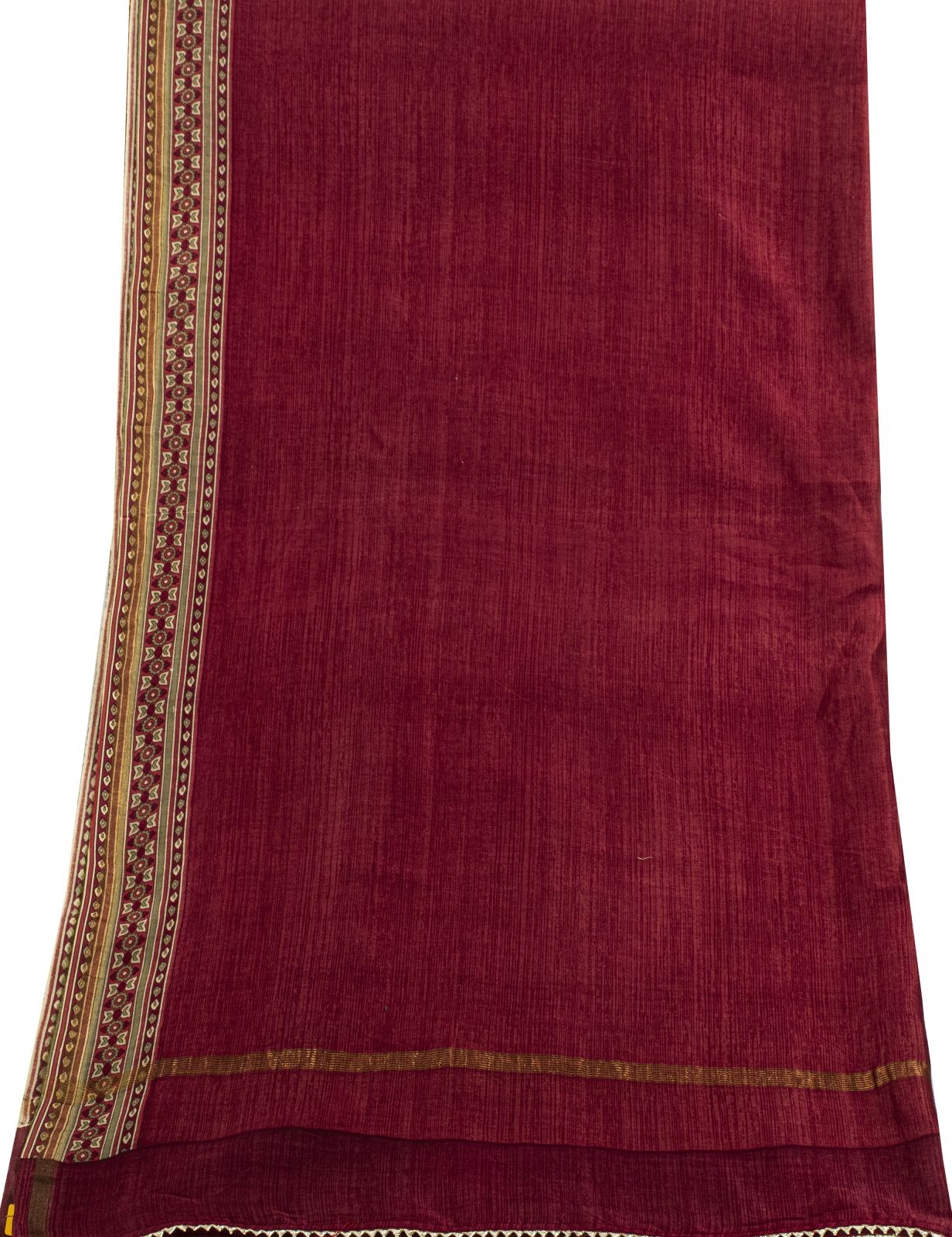 Sanskriti Vintage Dupatta/Stole Red Cotton Silk Maheshwari Zari Border-PrintVeil