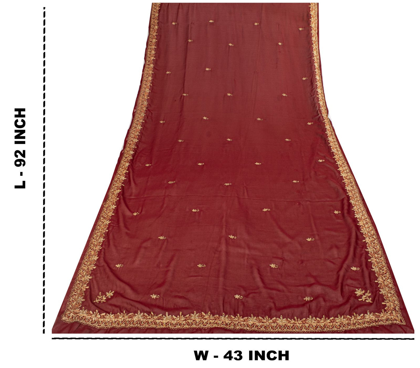 Sanskriti Vintage Dupatta/Stole Maroon Georgette Hand Embroidered Zardozi Veil