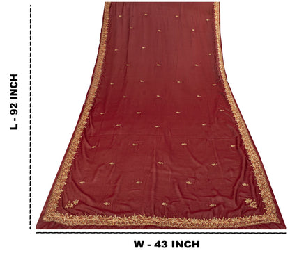 Sanskriti Vintage Dupatta/Stole Maroon Georgette Hand Embroidered Zardozi Veil