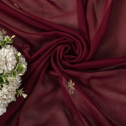 Sanskriti Vintage Dupatta/Stole Maroon Georgette Hand Embroidered Zardozi Veil