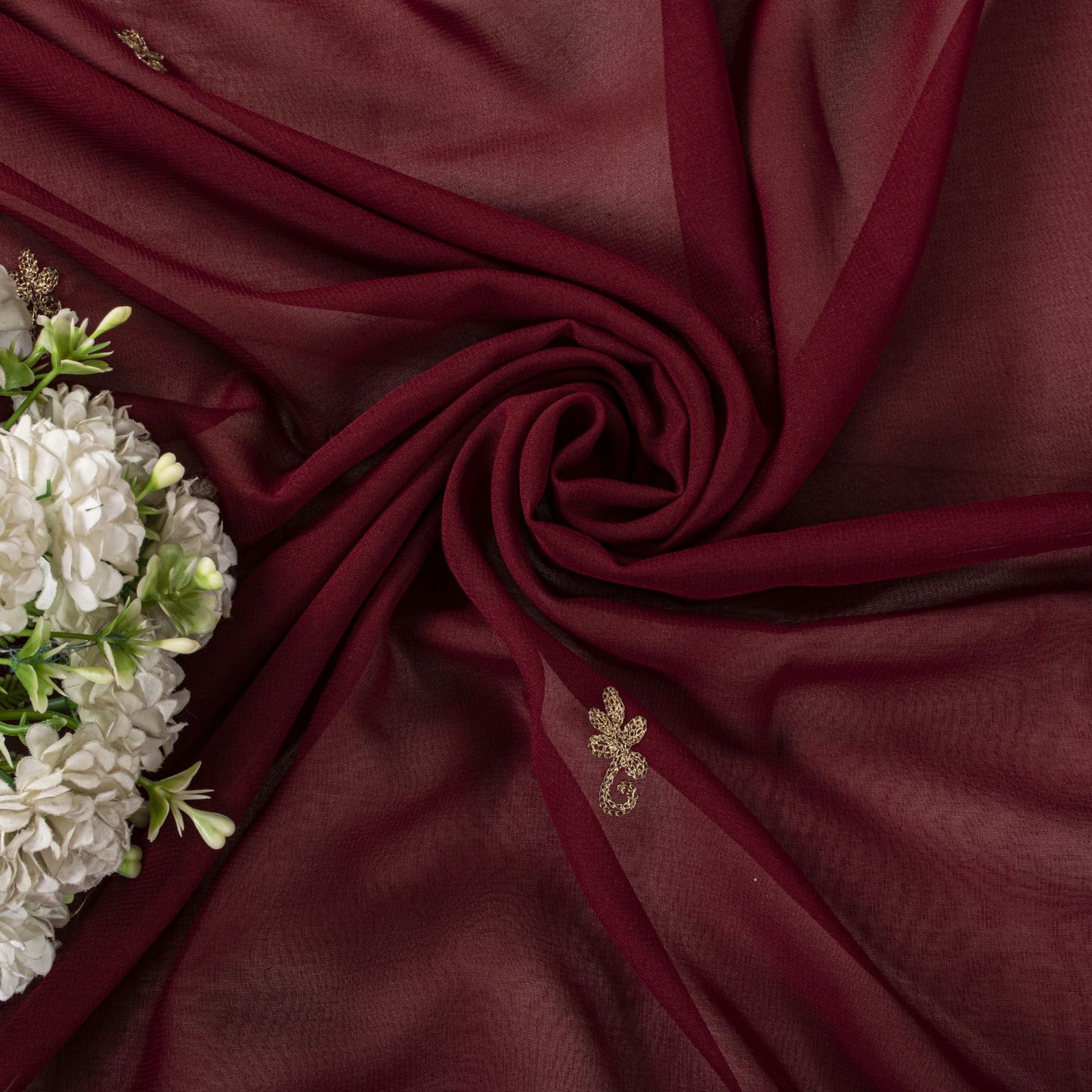 Sanskriti Vintage Dupatta/Stole Maroon Georgette Hand Embroidered Zardozi Veil