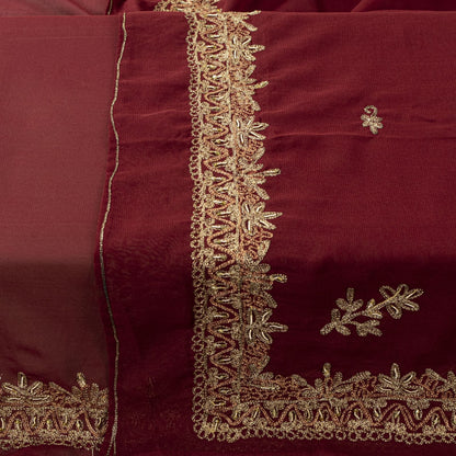Sanskriti Vintage Dupatta/Stole Maroon Georgette Hand Embroidered Zardozi Veil