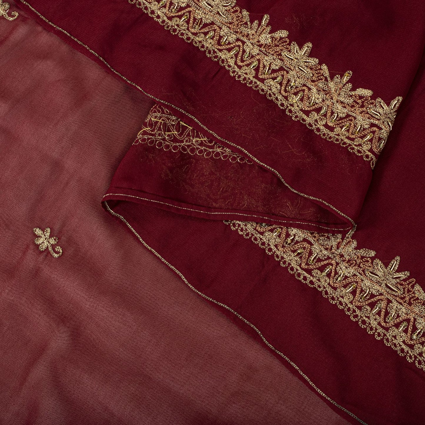 Sanskriti Vintage Dupatta/Stole Maroon Georgette Hand Embroidered Zardozi Veil