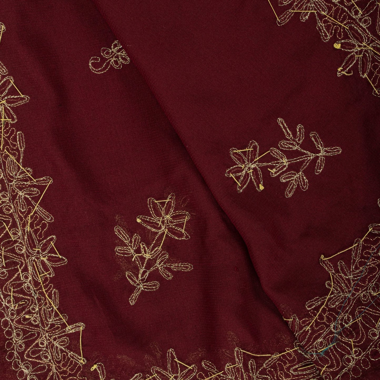 Sanskriti Vintage Dupatta/Stole Maroon Georgette Hand Embroidered Zardozi Veil