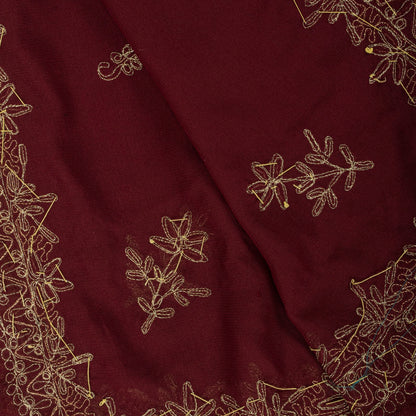 Sanskriti Vintage Dupatta/Stole Maroon Georgette Hand Embroidered Zardozi Veil