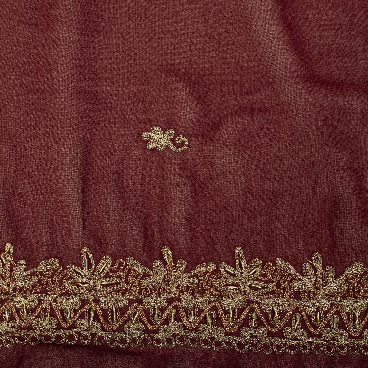 Sanskriti Vintage Dupatta/Stole Maroon Georgette Hand Embroidered Zardozi Veil