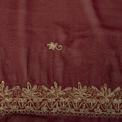 Sanskriti Vintage Dupatta/Stole Maroon Georgette Hand Embroidered Zardozi Veil