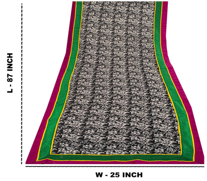 Sanskriti Vintage Dupatta/Stole Black Pure Georgette Printed-Fabric Patch Veil