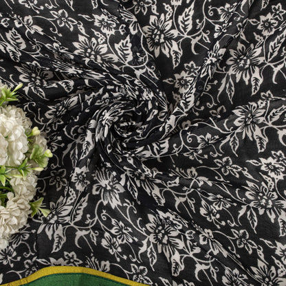 Sanskriti Vintage Dupatta/Stole Black Pure Georgette Printed-Fabric Patch Veil