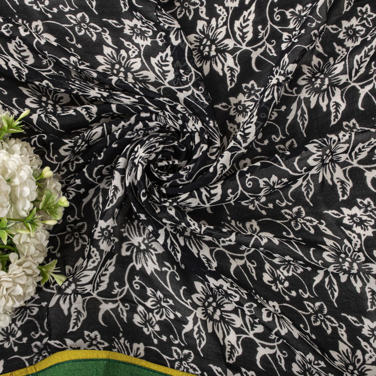 Sanskriti Vintage Dupatta/Stole Black Pure Georgette Printed-Fabric Patch Veil