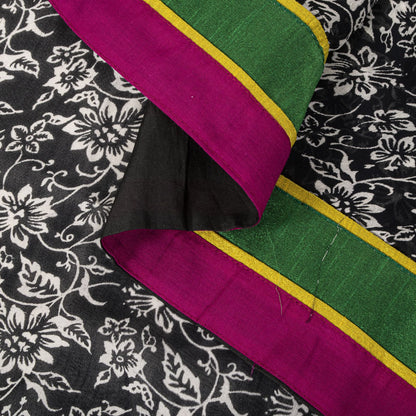 Sanskriti Vintage Dupatta/Stole Black Pure Georgette Printed-Fabric Patch Veil