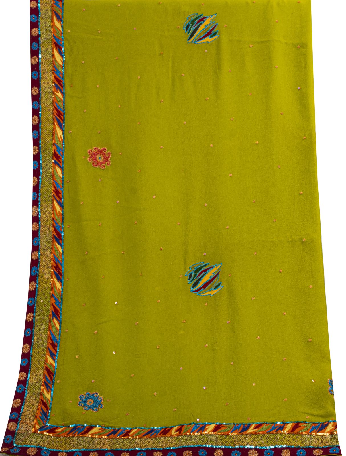 Sanskriti Vintage Dupatta/Stole Green Pure Georgette Hand Embroidered IndianVeil