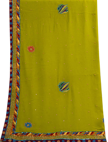 Sanskriti Vintage Dupatta/Stole Green Pure Georgette Hand Embroidered IndianVeil