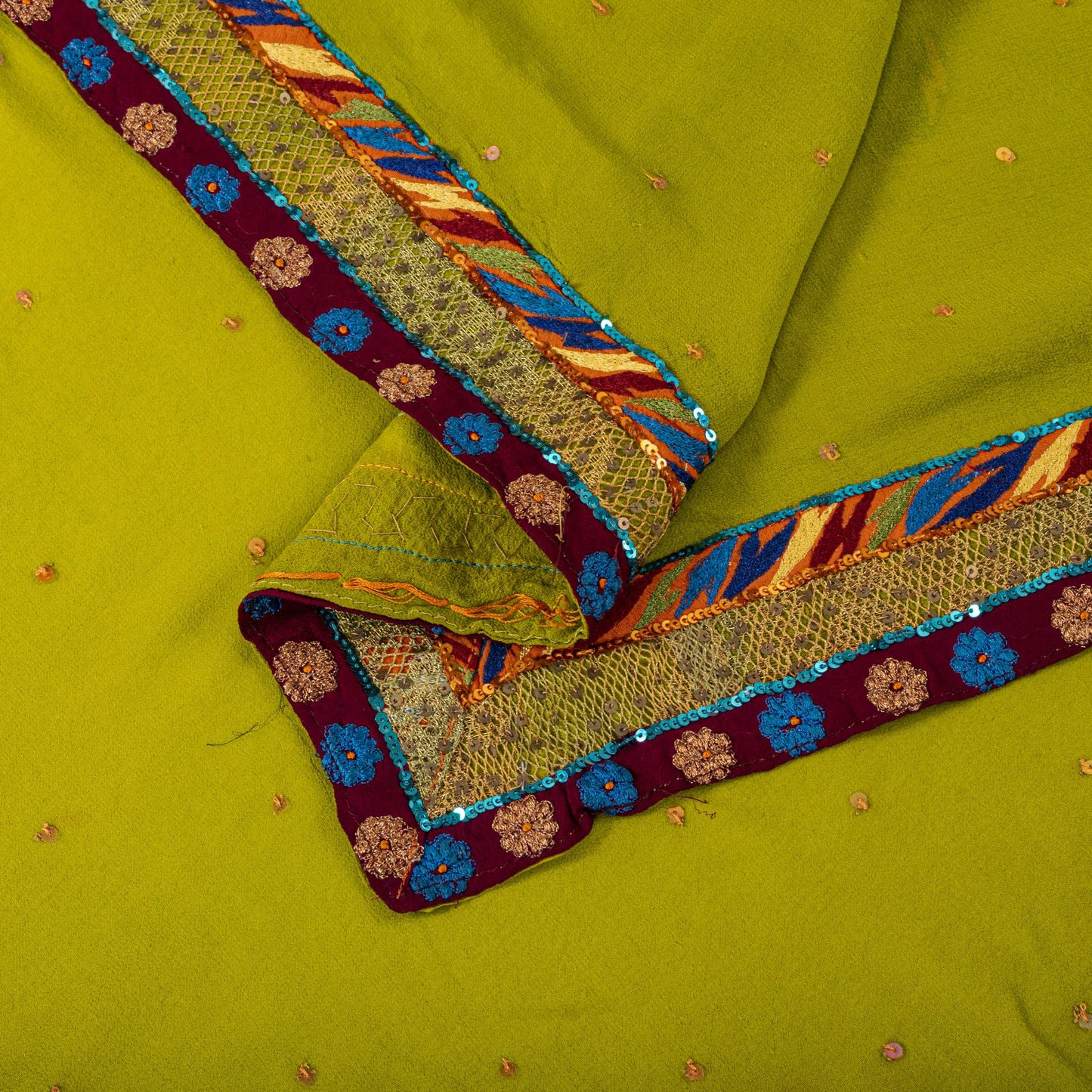 Sanskriti Vintage Dupatta/Stole Green Pure Georgette Hand Embroidered IndianVeil