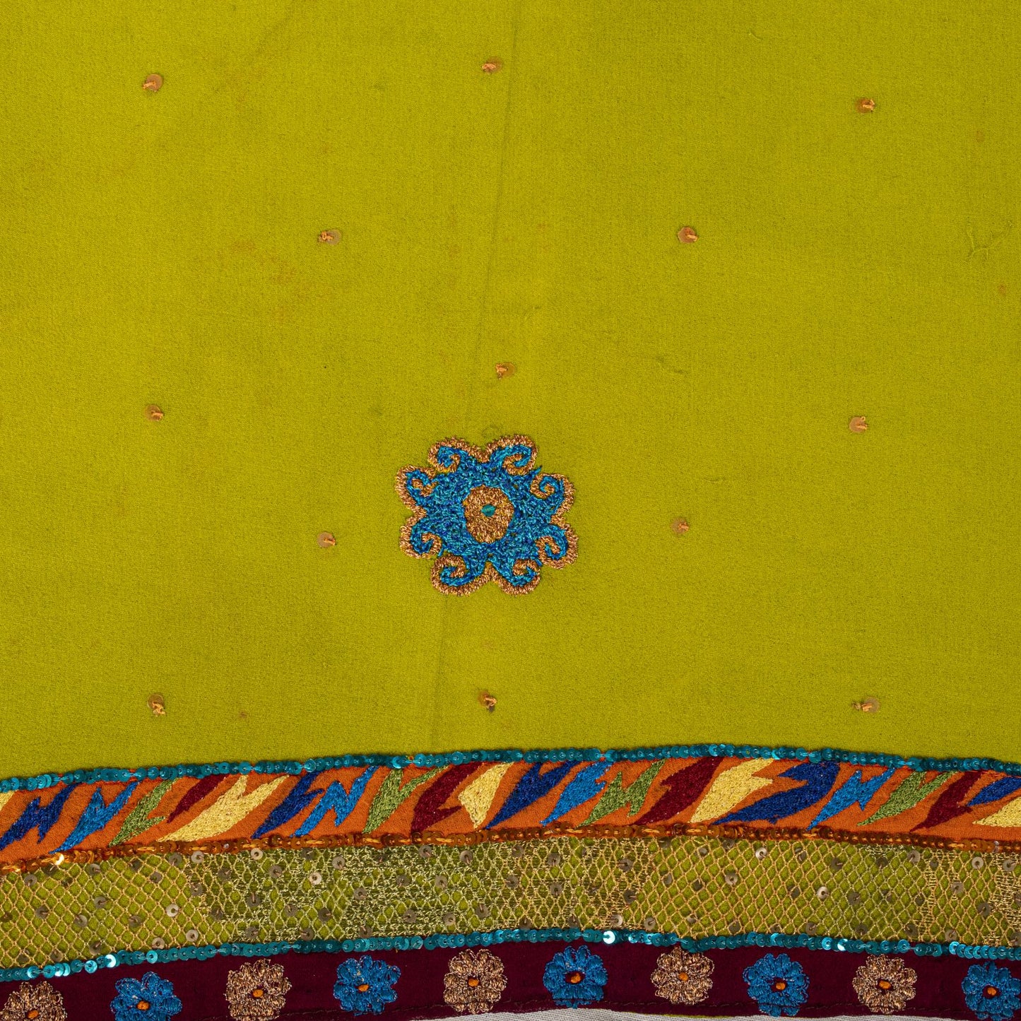 Sanskriti Vintage Dupatta/Stole Green Pure Georgette Hand Embroidered IndianVeil