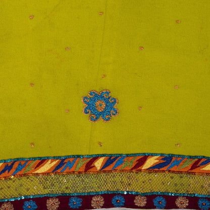 Sanskriti Vintage Dupatta/Stole Green Pure Georgette Hand Embroidered IndianVeil
