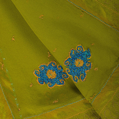 Sanskriti Vintage Dupatta/Stole Green Pure Georgette Hand Embroidered IndianVeil