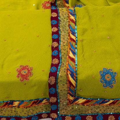 Sanskriti Vintage Dupatta/Stole Green Pure Georgette Hand Embroidered IndianVeil