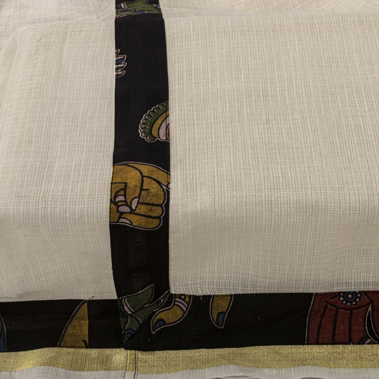 Sanskriti Vintage Dupatta/Stole White Cotton Silk Kota Hand Woven-Patch Veil