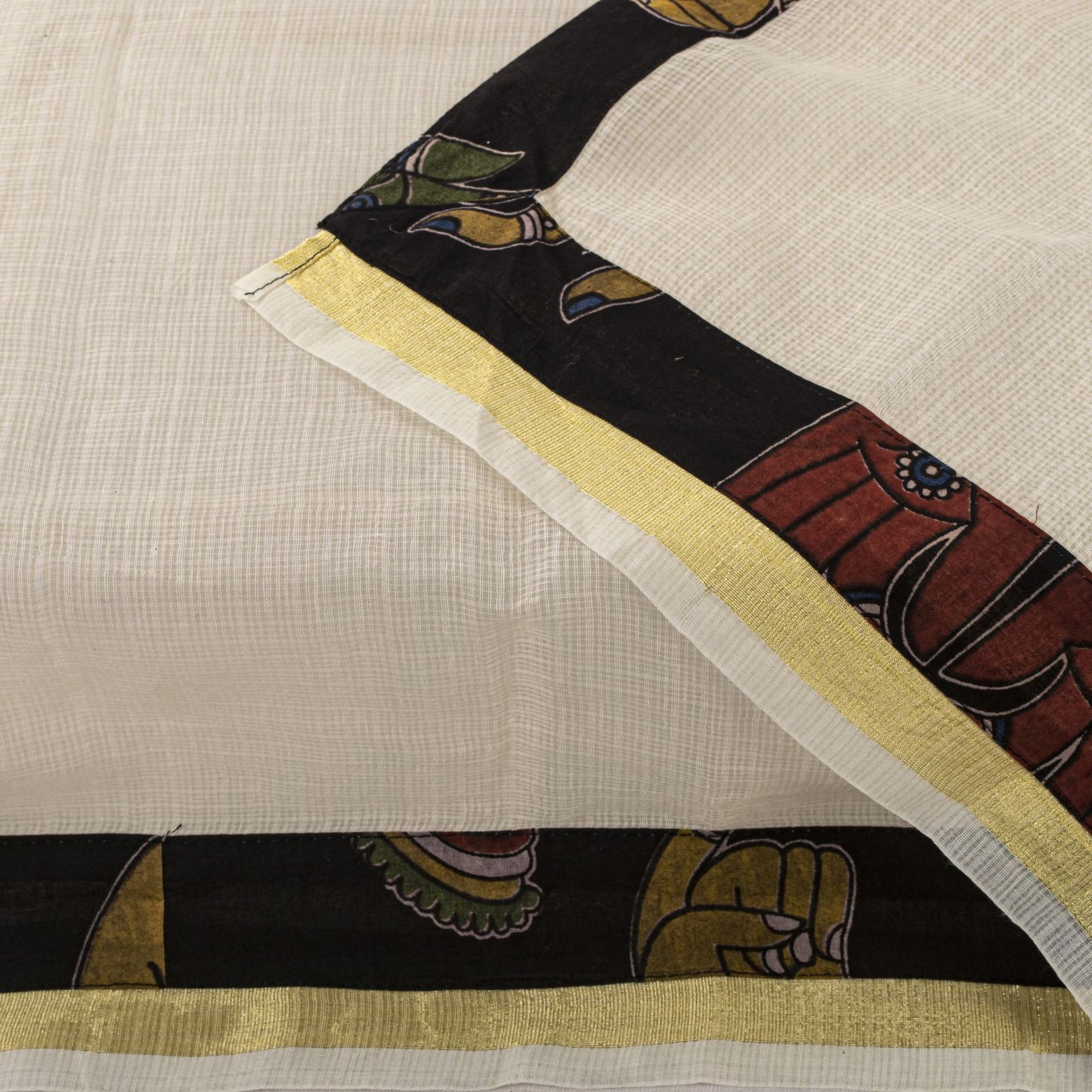 Sanskriti Vintage Dupatta/Stole White Cotton Silk Kota Hand Woven-Patch Veil