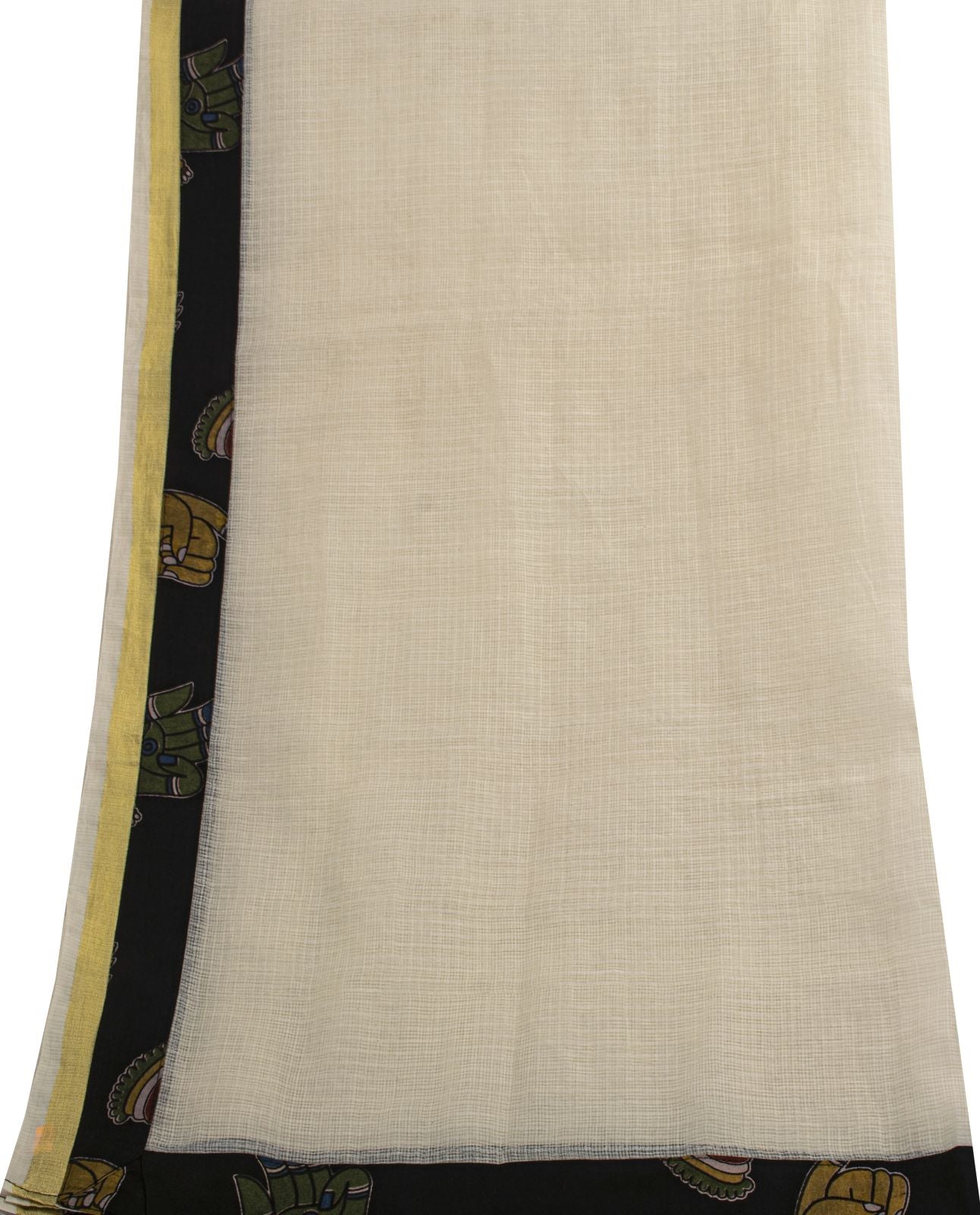 Sanskriti Vintage Dupatta/Stole White Cotton Silk Kota Hand Woven-Patch Veil