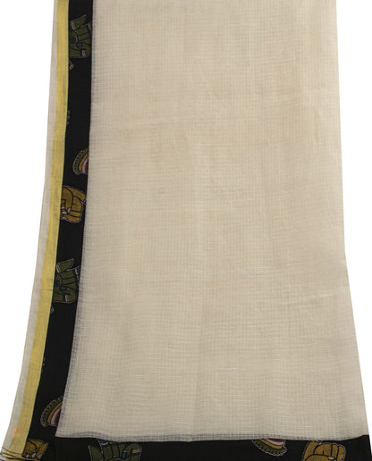 Sanskriti Vintage Dupatta/Stole White Cotton Silk Kota Hand Woven-Patch Veil