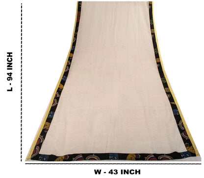 Sanskriti Vintage Dupatta/Stole White Cotton Silk Kota Hand Woven-Patch Veil