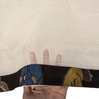 Sanskriti Vintage Dupatta/Stole White Cotton Silk Kota Hand Woven-Patch Veil