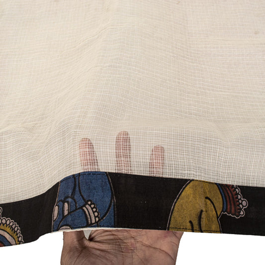 Sanskriti Vintage Dupatta/Stole White Cotton Silk Kota Hand Woven-Patch Veil