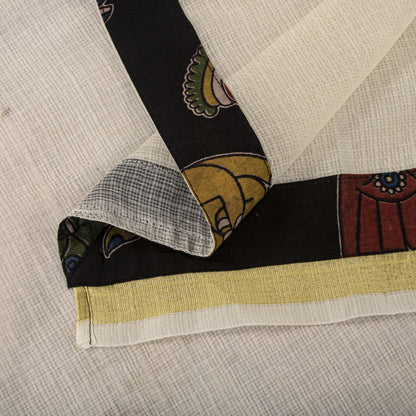 Sanskriti Vintage Dupatta/Stole White Cotton Silk Kota Hand Woven-Patch Veil