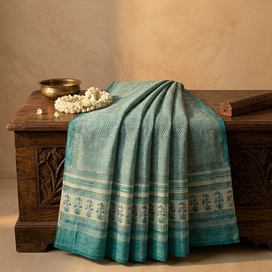 Sanskriti Vintage Dupatta/Stole Blue Pure Cotton Kota Woven-Block Printed Veil