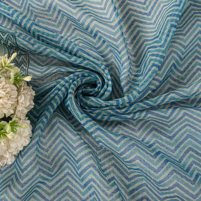 Sanskriti Vintage Dupatta/Stole Blue Pure Cotton Kota Woven-Block Printed Veil