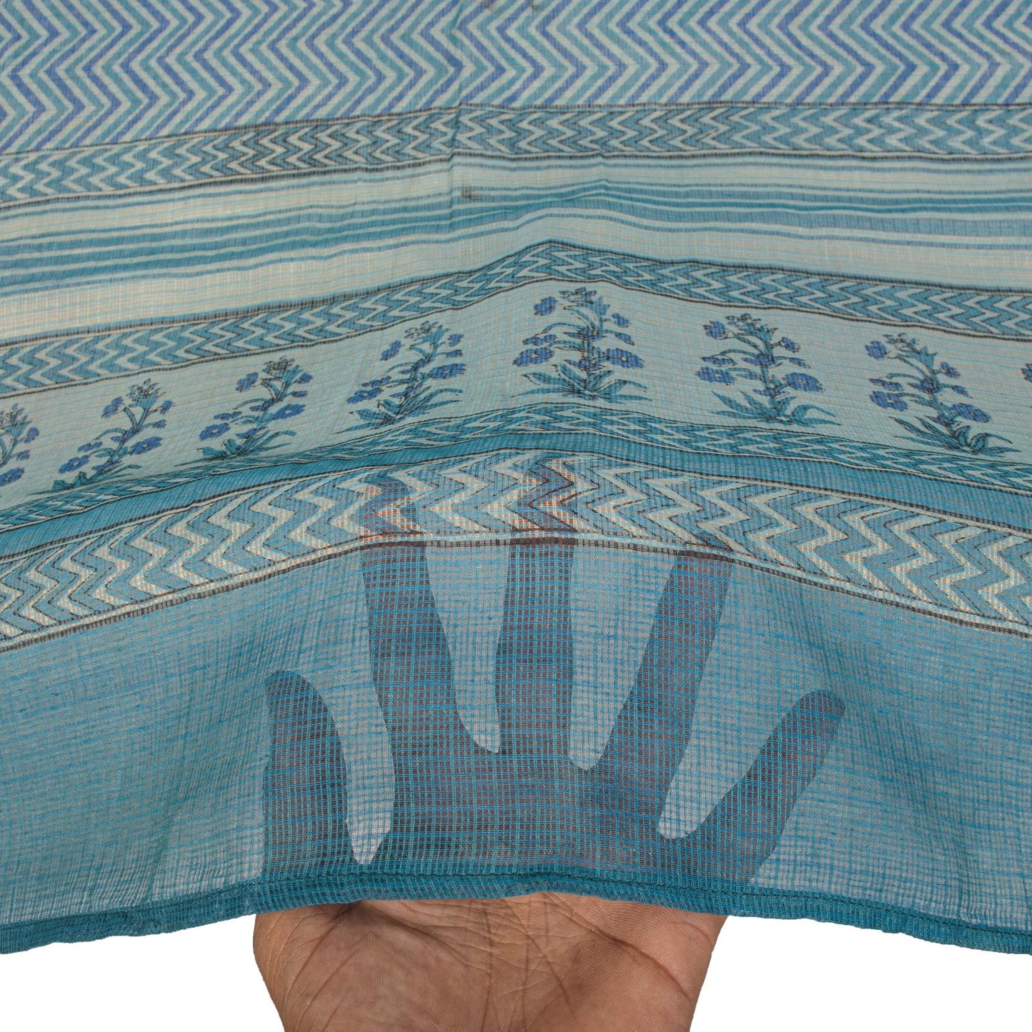 Sanskriti Vintage Dupatta/Stole Blue Pure Cotton Kota Woven-Block Printed Veil