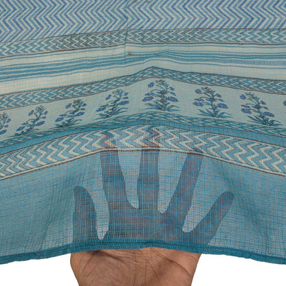 Sanskriti Vintage Dupatta/Stole Blue Pure Cotton Kota Woven-Block Printed Veil