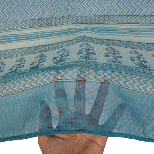 Sanskriti Vintage Dupatta/Stole Blue Pure Cotton Kota Woven-Block Printed Veil