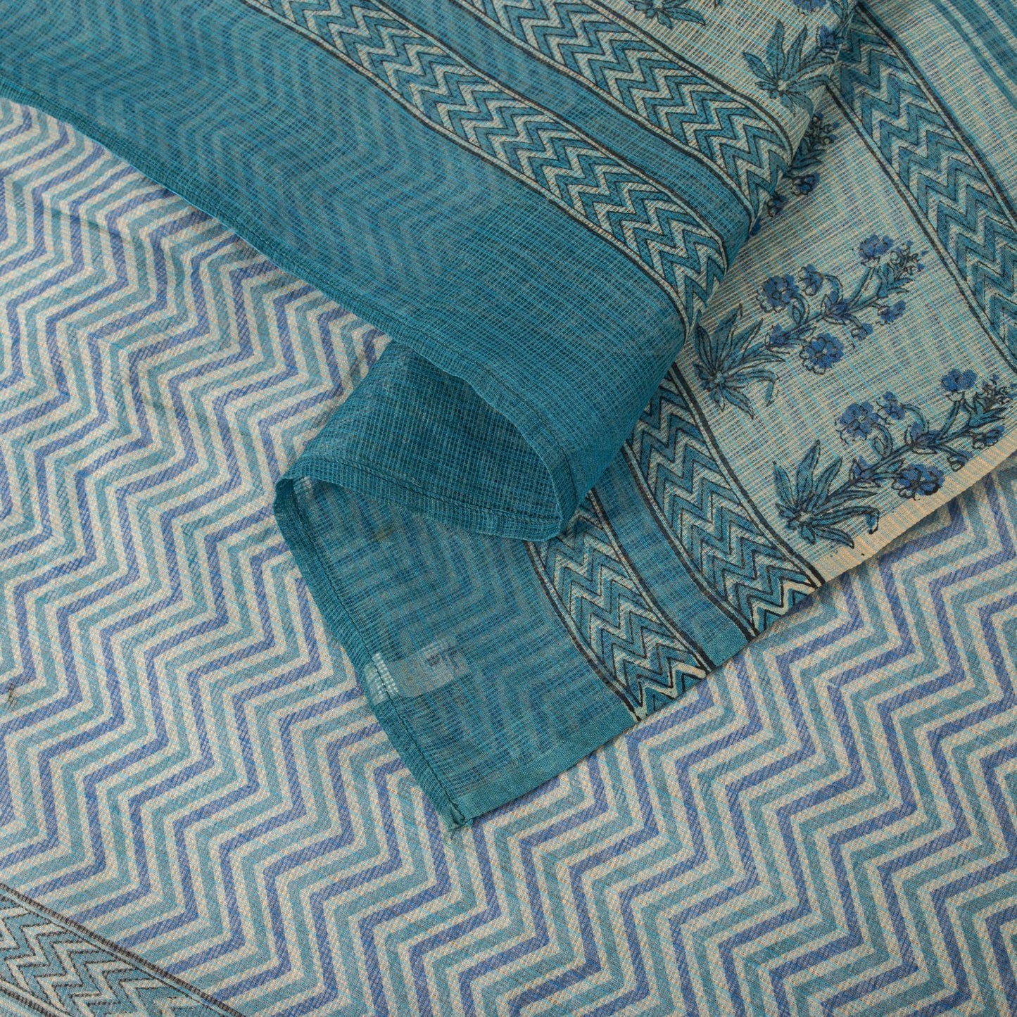 Sanskriti Vintage Dupatta/Stole Blue Pure Cotton Kota Woven-Block Printed Veil