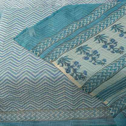 Sanskriti Vintage Dupatta/Stole Blue Pure Cotton Kota Woven-Block Printed Veil