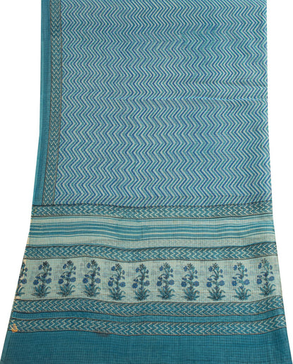 Sanskriti Vintage Dupatta/Stole Blue Pure Cotton Kota Woven-Block Printed Veil