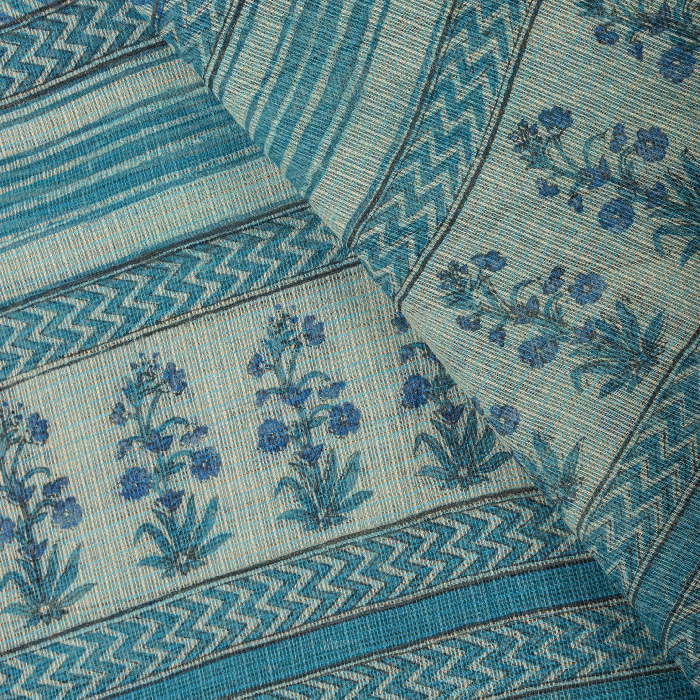 Sanskriti Vintage Dupatta/Stole Blue Pure Cotton Kota Woven-Block Printed Veil