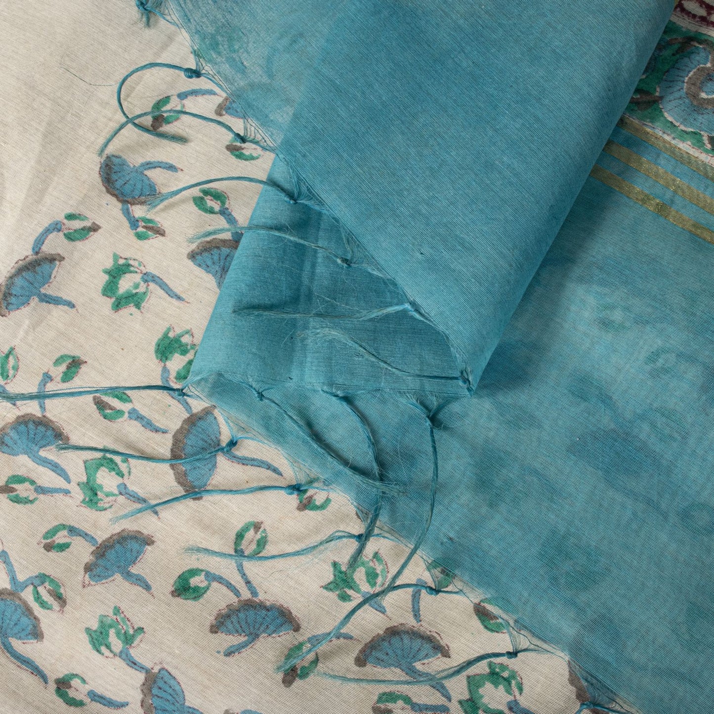 Sanskriti Vintage Chanderi Dupatta/Stole White Blend Cotton Sanganeri Hand Block