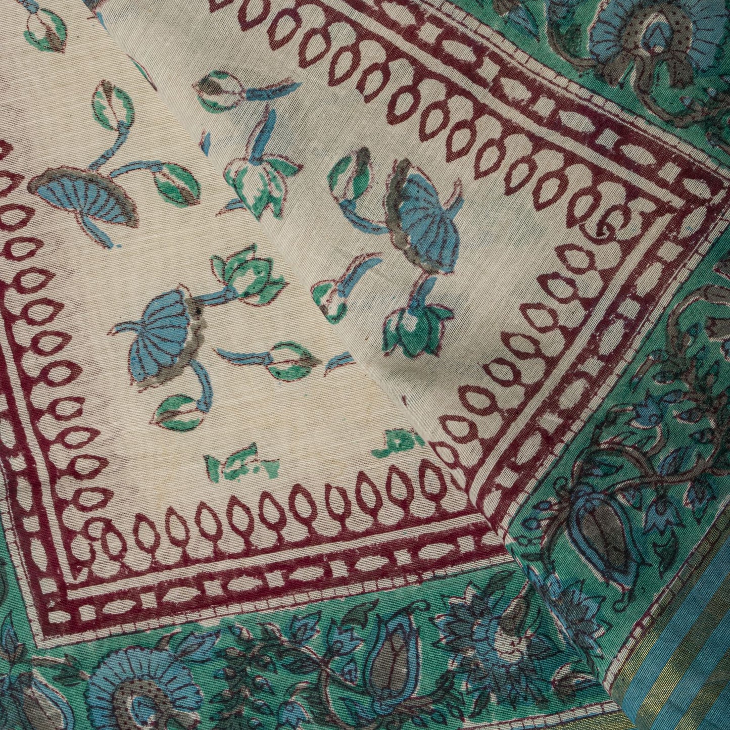 Sanskriti Vintage Chanderi Dupatta/Stole White Blend Cotton Sanganeri Hand Block