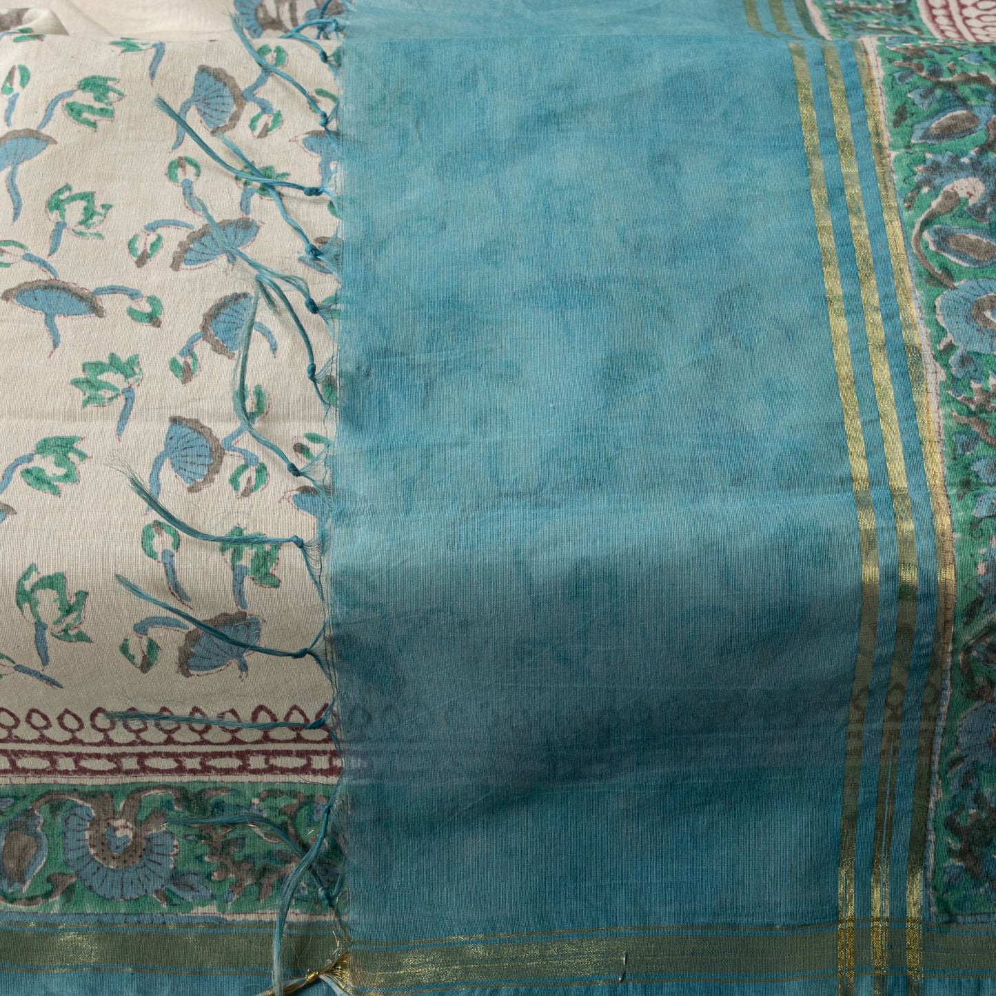 Sanskriti Vintage Chanderi Dupatta/Stole White Blend Cotton Sanganeri Hand Block